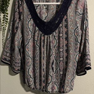 Maurices Crochet Detail V Neck Blouse